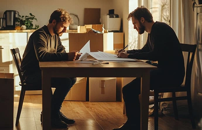 Close-up of a "Bill of Lading" document or labeled moving form with key terms like “valuation,” “binding estimate,” and “inventory” highlighted.